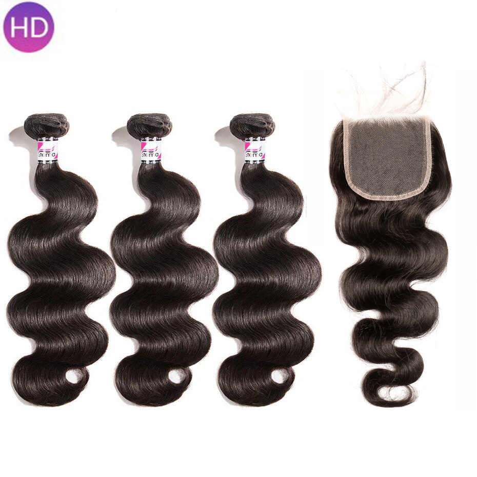 Stema Virgin Body Wave Hair With 4X4 Transparent & HD Lace Closure